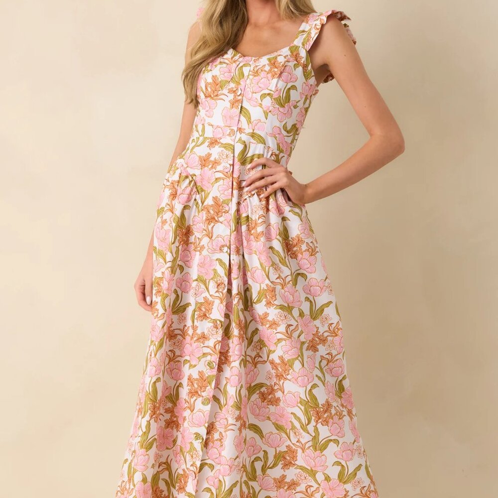 NWT! The Main Event Pink Floral Print Cotton Maxi Shirt Dress